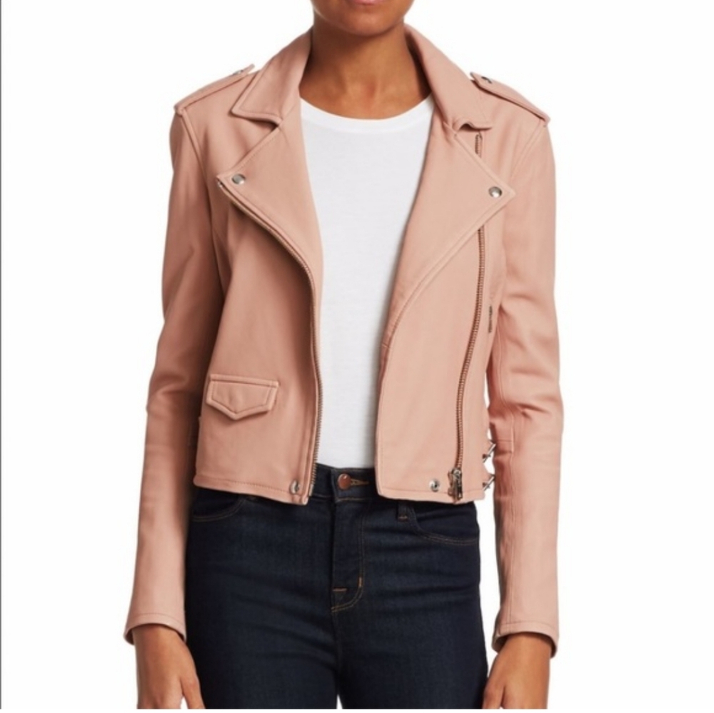 Iro Paris Blush Pink Leather Moto Jacket Size Italian 36